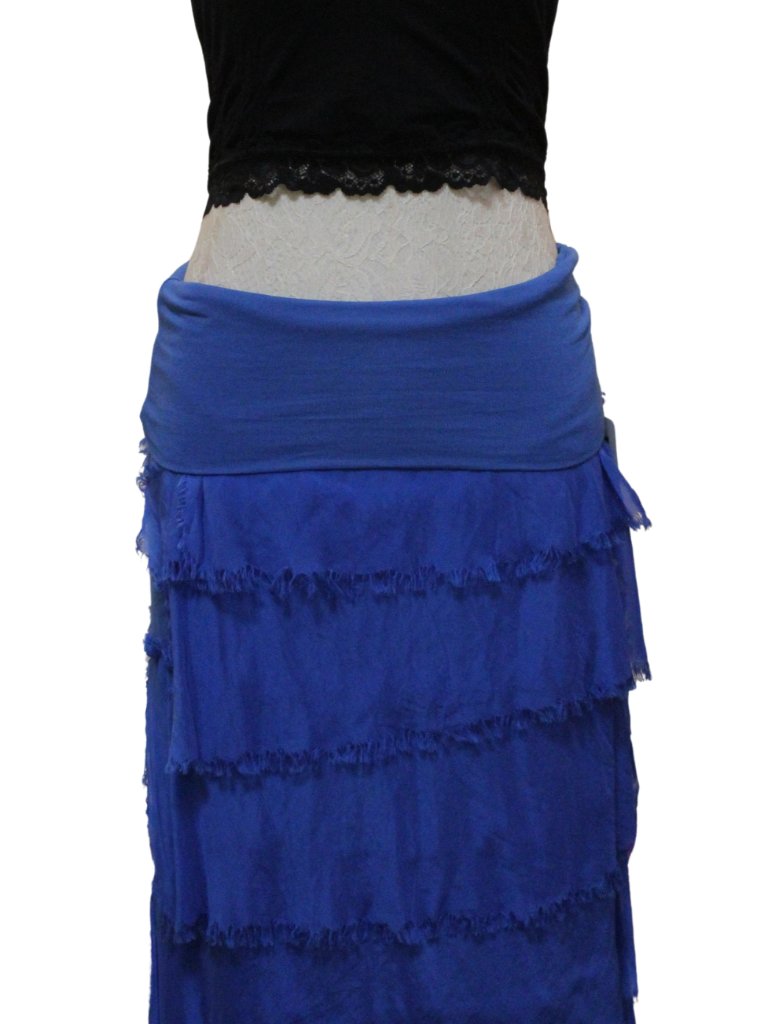 Italian Ruffle Maxi Skirt - Blue